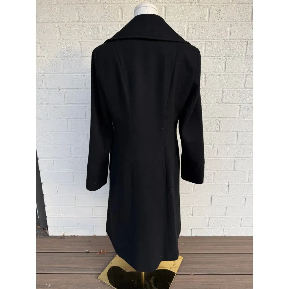 Michael Kors Black Wool Coat Size 6 Tailored Button Front Classic Winter Coat